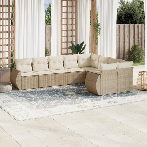 vidaXL sofasæt til haven 9 dele med hynder polyrattan beige