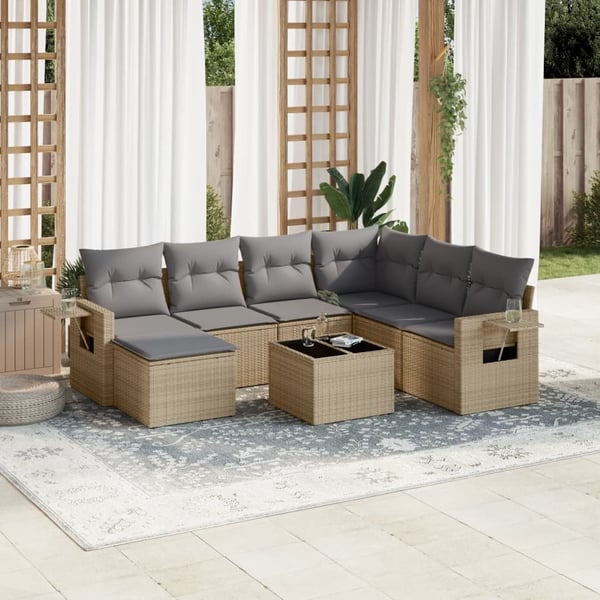 vidaXL sofasæt til haven 8 dele med hynder polyrattan beige