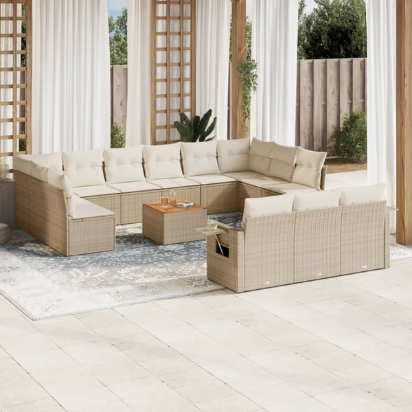 vidaXL sofasæt til haven 14 dele med hynder polyrattan beige