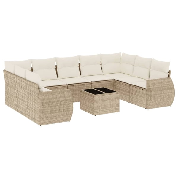 vidaXL sofasæt til haven 10 dele med hynder polyrattan beige