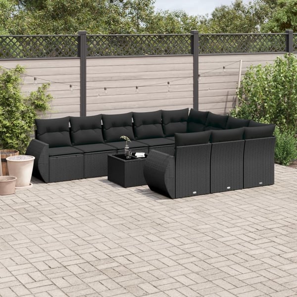 vidaXL sofasæt til haven 11 dele med hynder polyrattan sort