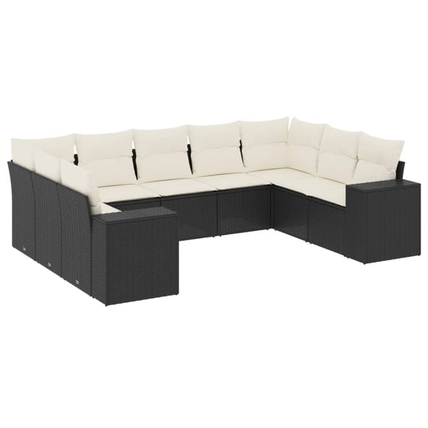 vidaXL sofasæt til haven 9 dele med hynder polyrattan sort