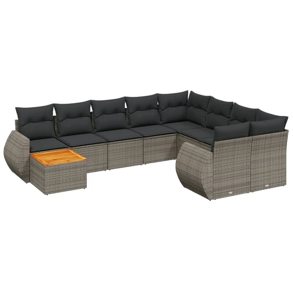vidaXL sofasæt til haven 10 dele med hynder polyrattan grå