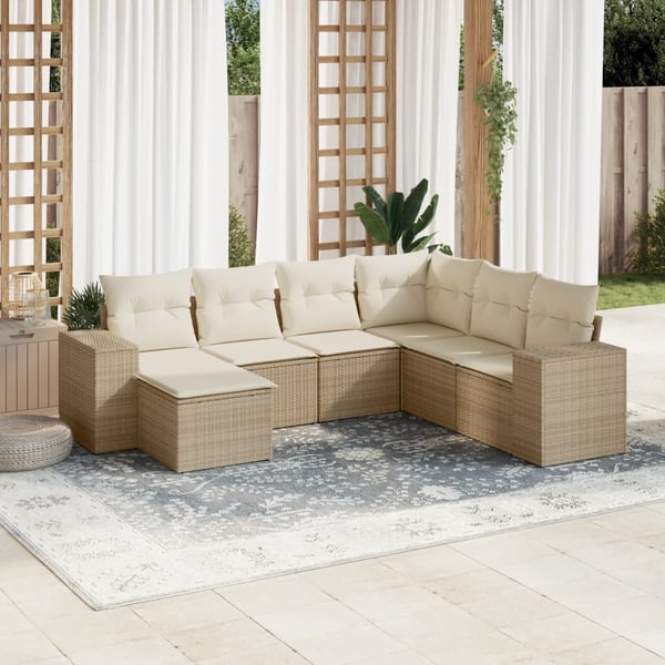 vidaXL sofasæt til haven 7 dele med hynder polyrattan beige