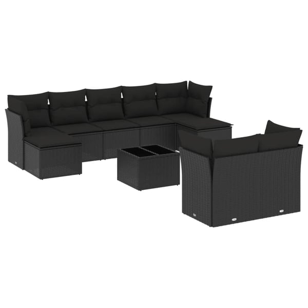 vidaXL Loungegrupp 10 delar med svarta dynor konstrotting