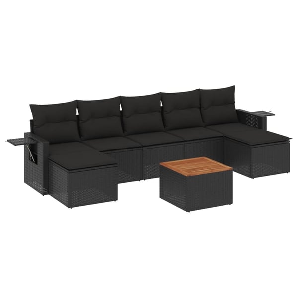 vidaXL sofasæt til haven 8 dele med hynder polyrattan sort