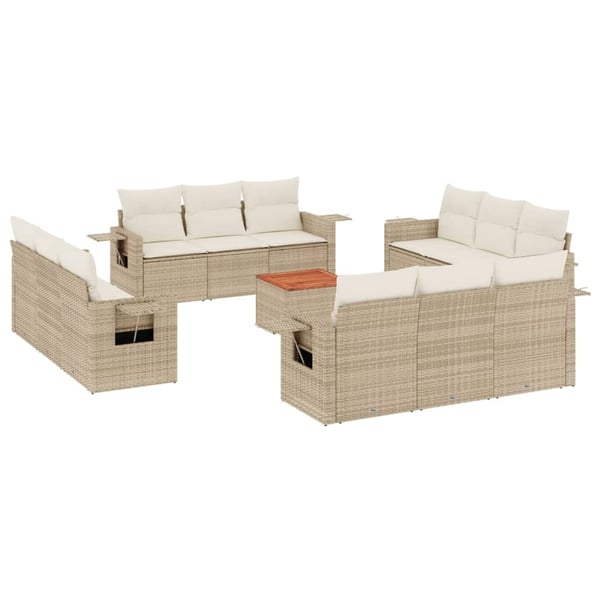 vidaXL sofasæt til haven 13 dele med hynder polyrattan beige
