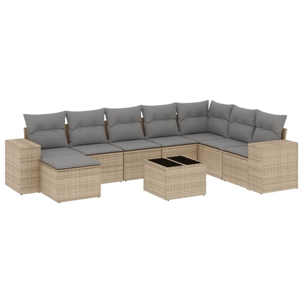 vidaXL sofasæt til haven 9 dele med hynder polyrattan beige