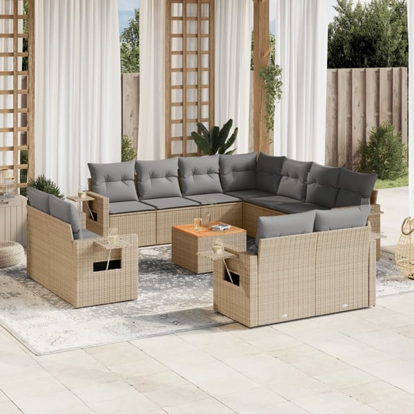 vidaXL sofasæt til haven 12 dele med hynder polyrattan beige
