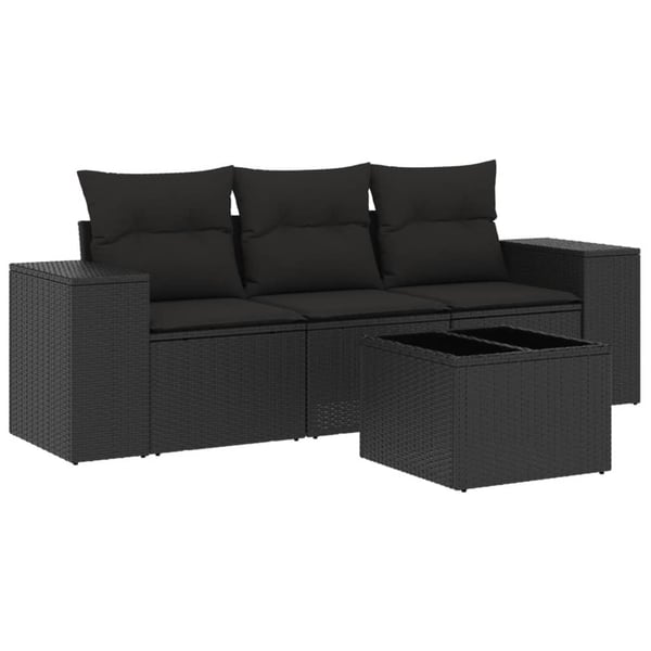 vidaXL sofasæt til haven 4 dele med hynder polyrattan sort
