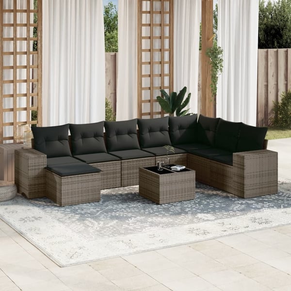 vidaXL sofasæt til haven 9 dele med hynder polyrattan grå