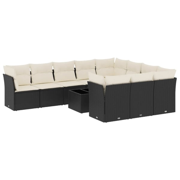 vidaXL sofasæt til haven 11 dele med hynder polyrattan sort