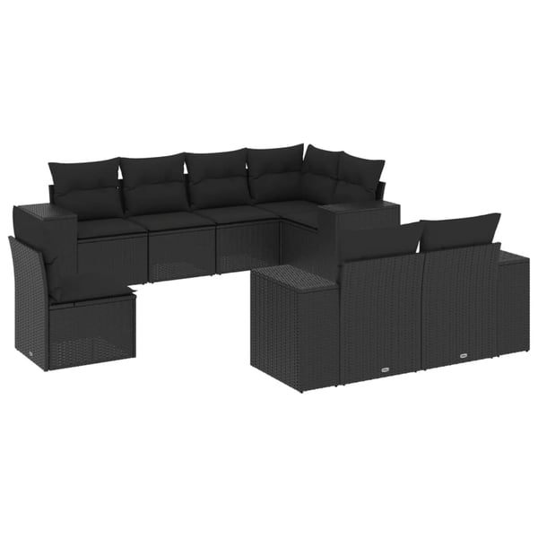 vidaXL sofasæt til haven 8 dele med hynder polyrattan sort