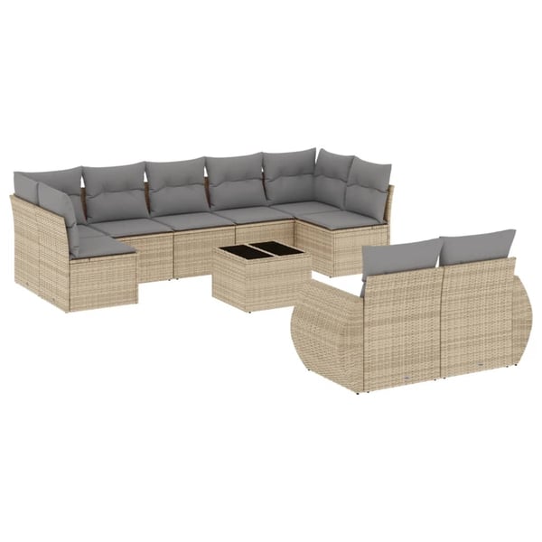 vidaXL sofasæt til haven 10 dele med hynder polyrattan beige