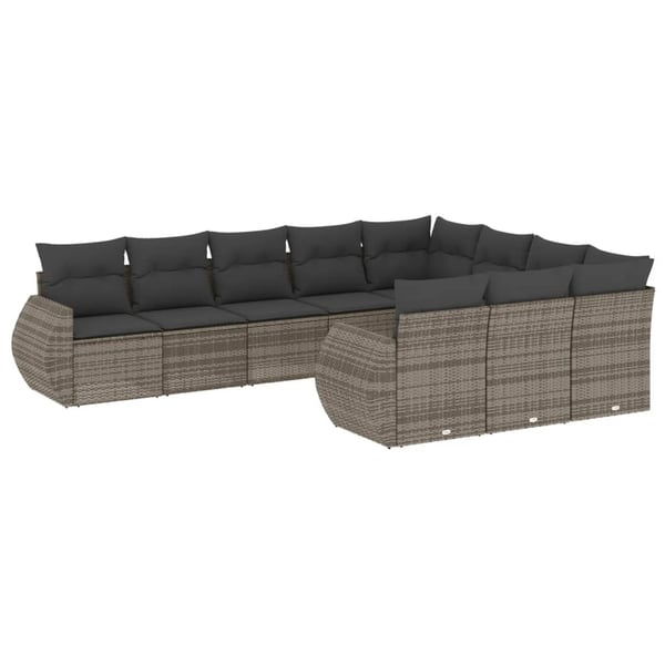 vidaXL sofasæt til haven 10 dele med hynder polyrattan grå