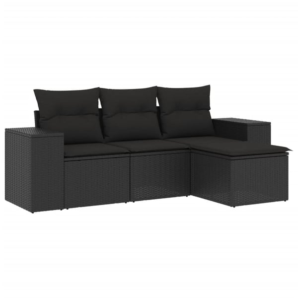 vidaXL sofasæt til haven 4 dele med hynder polyrattan sort
