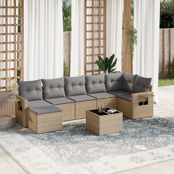 vidaXL sofasæt til haven 8 dele med hynder polyrattan beige