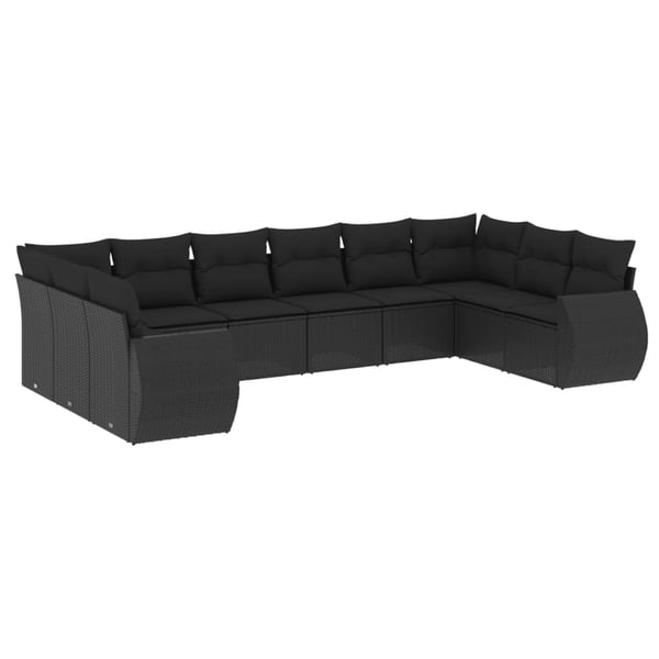 vidaXL sofasæt til haven 10 dele med hynder polyrattan sort