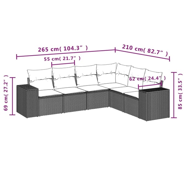 vidaXL sofasæt til haven 6 dele med hynder polyrattan beige