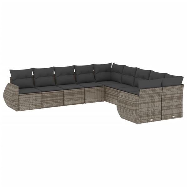 vidaXL sofasæt til haven 10 dele med hynder polyrattan grå