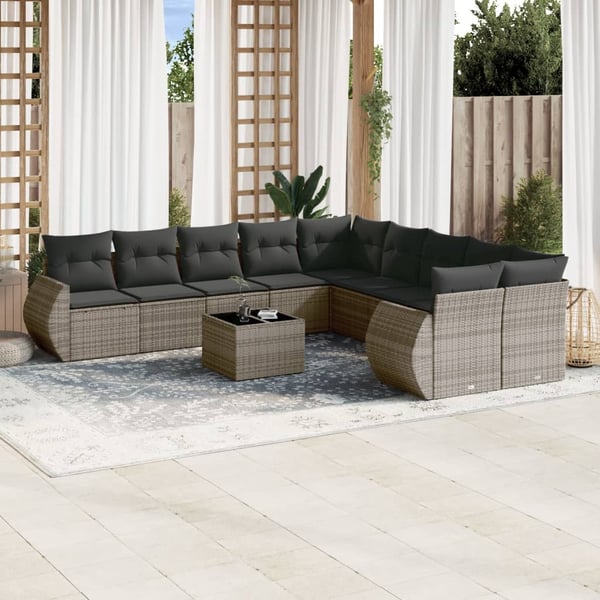 vidaXL sofasæt til haven 10 dele med hynder polyrattan grå