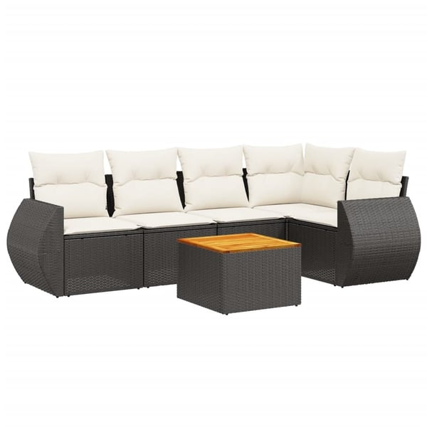 vidaXL sofasæt til haven 6 dele med hynder polyrattan sort