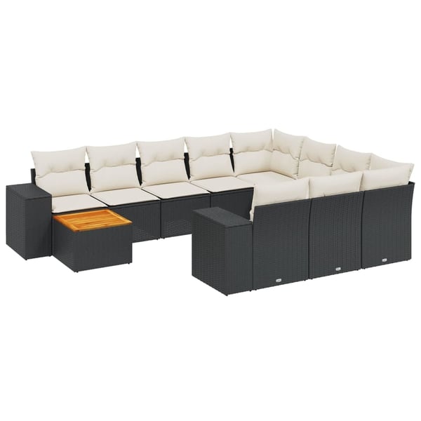 vidaXL sofasæt til haven 11 dele med hynder polyrattan sort