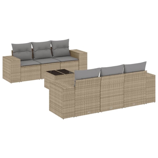 vidaXL sofasæt til haven 7 dele med hynder polyrattan beige
