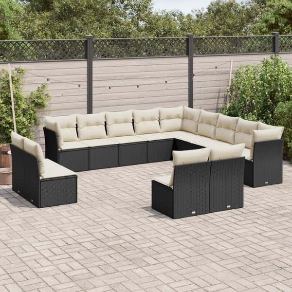 vidaXL sofasæt til haven 13 dele med hynder polyrattan sort