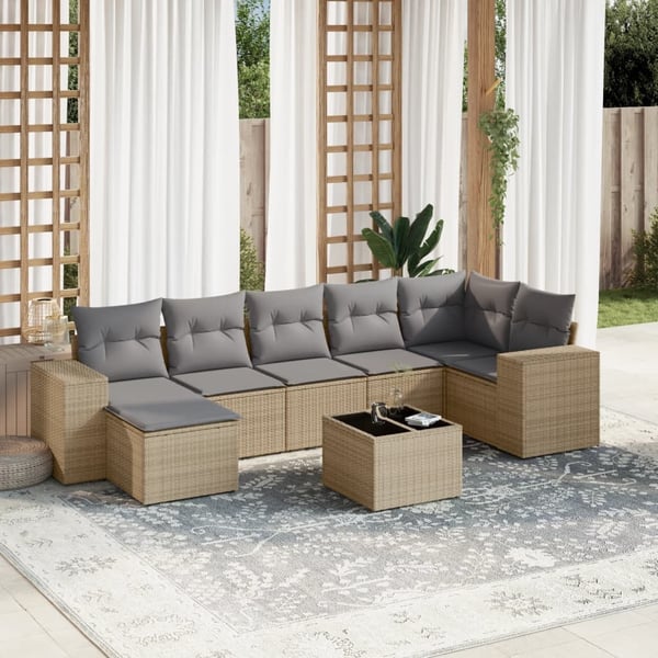 vidaXL sofasæt til haven 8 dele med hynder polyrattan beige