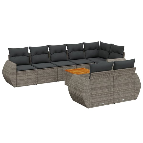 vidaXL sofasæt til haven 9 dele med hynder polyrattan grå