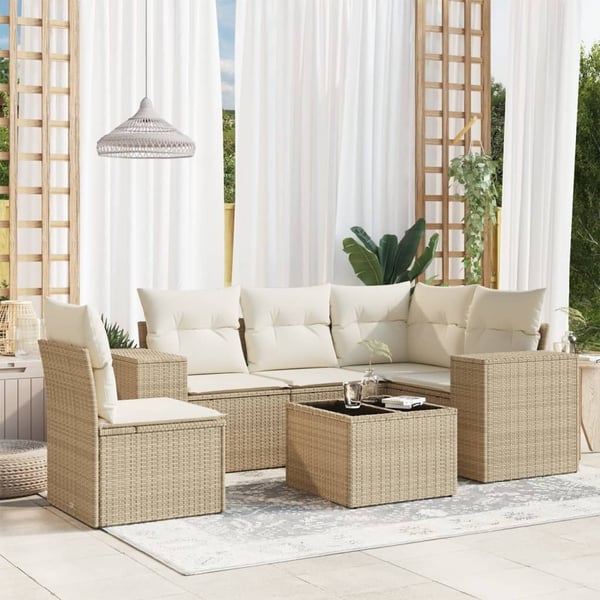vidaXL sofasæt til haven 6 dele med hynder polyrattan beige