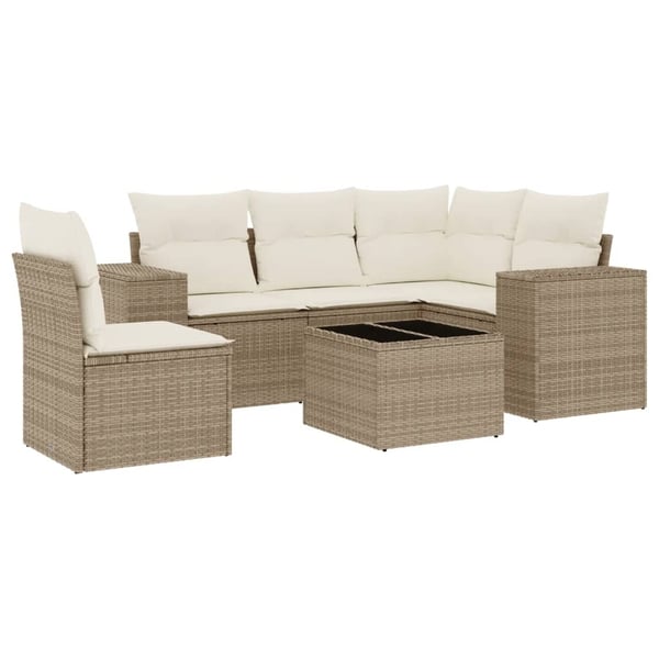 vidaXL sofasæt til haven 6 dele med hynder polyrattan beige