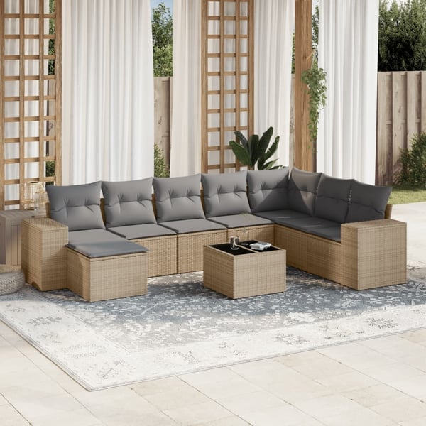 vidaXL sofasæt til haven 9 dele med hynder polyrattan beige