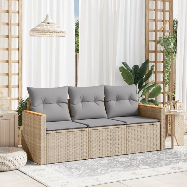vidaXL spisebordssæt til haven 3 dele med hynder polyrattan beige