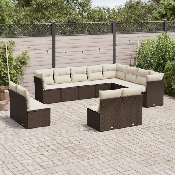 vidaXL sofasæt til haven 12 dele med hynder polyrattan brun