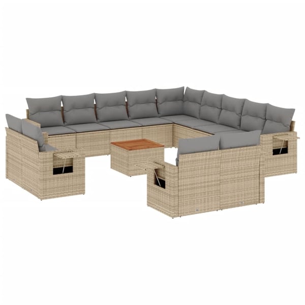 vidaXL sofasæt til haven 14 dele med hynder polyrattan beige