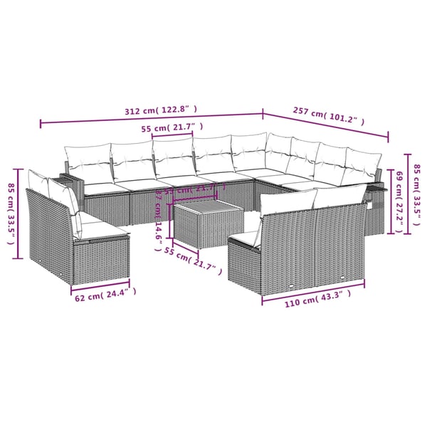 vidaXL sofasæt til haven 13 dele med hynder polyrattan beige