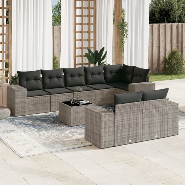 vidaXL sofasæt til haven 9 dele med hynder polyrattan grå