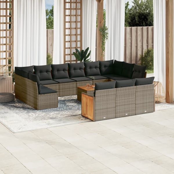 vidaXL sofasæt til haven 14 dele med hynder polyrattan grå