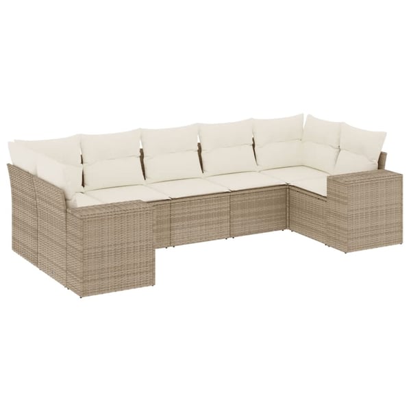 vidaXL sofasæt til haven 7 dele med hynder polyrattan beige