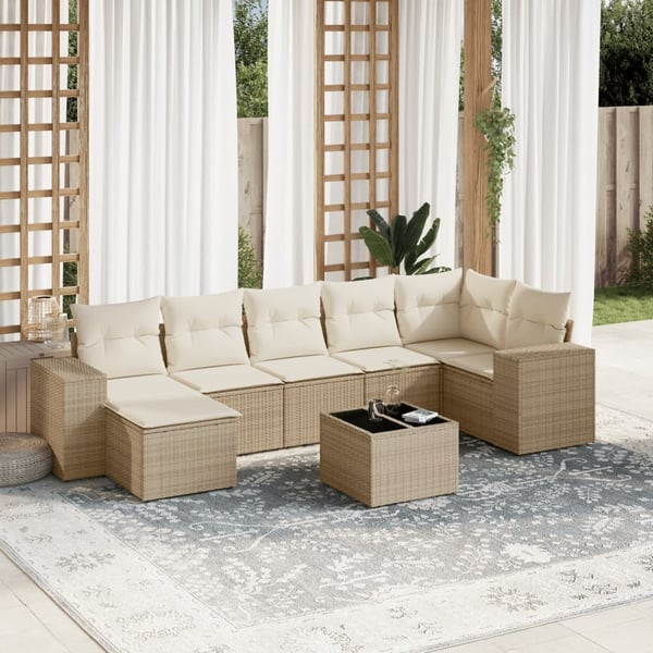 vidaXL sofasæt til haven 8 dele med hynder polyrattan beige