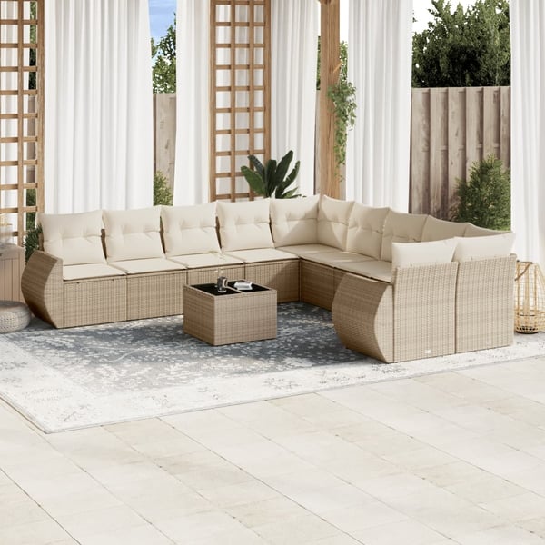 vidaXL sofasæt til haven 11 dele med hynder polyrattan beige