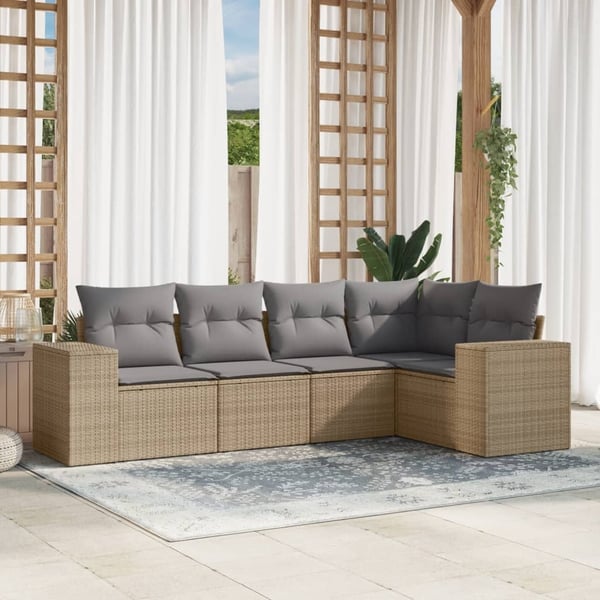 vidaXL sofasæt til haven 5 dele med hynder polyrattan beige