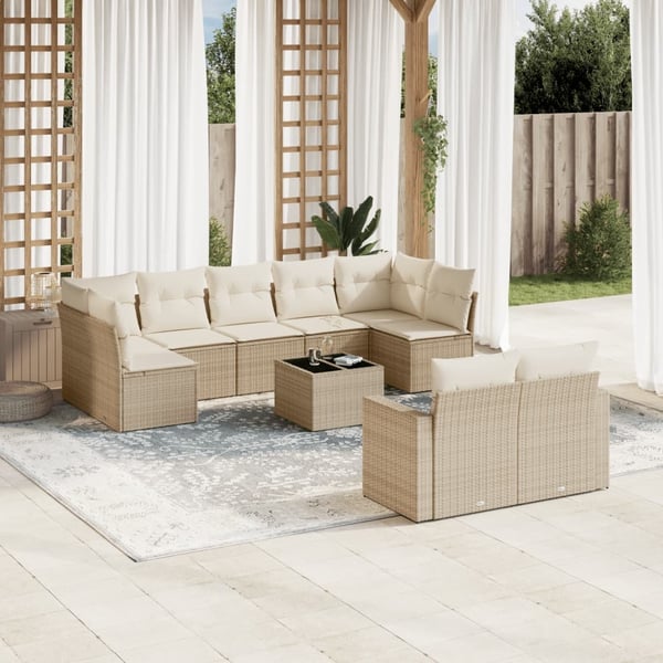 vidaXL sofasæt til haven 10 dele med hynder polyrattan beige