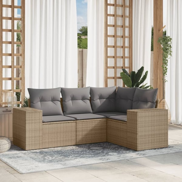 vidaXL sofasæt til haven 4 dele med hynder polyrattan beige