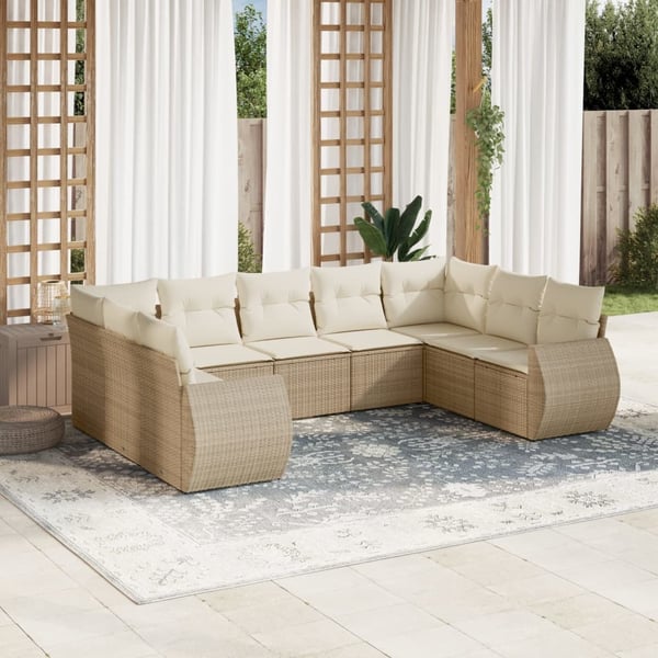 vidaXL sofasæt til haven 9 dele med hynder polyrattan beige