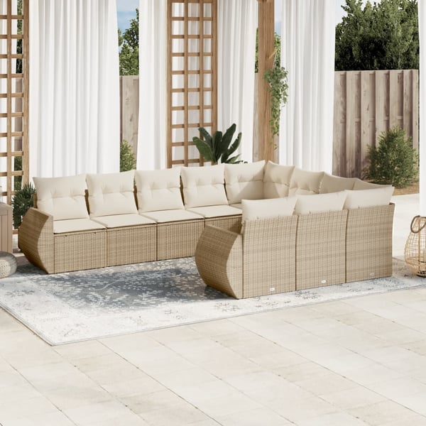 vidaXL sofasæt til haven 10 dele med hynder polyrattan beige