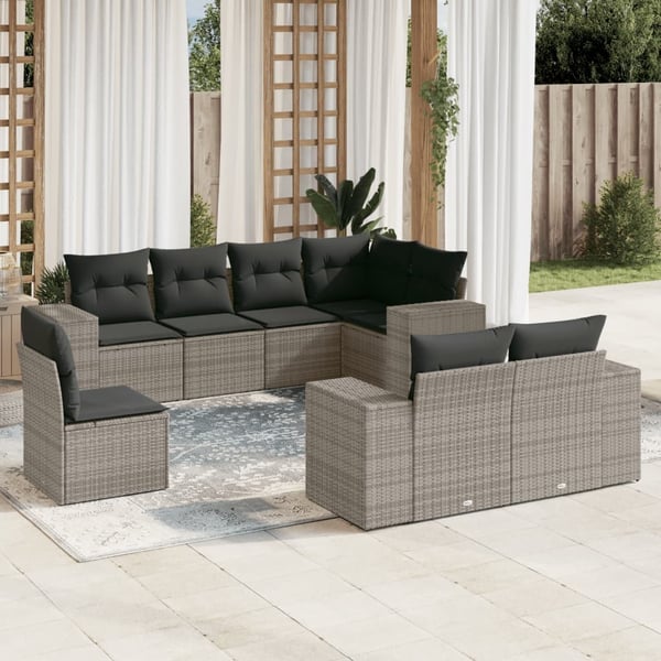 vidaXL sofasæt til haven 8 dele med hynder polyrattan grå