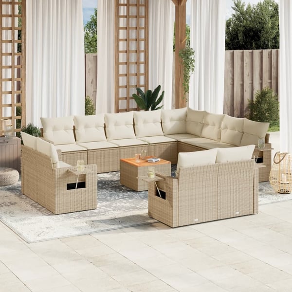 vidaXL sofasæt til haven 13 dele med hynder polyrattan beige